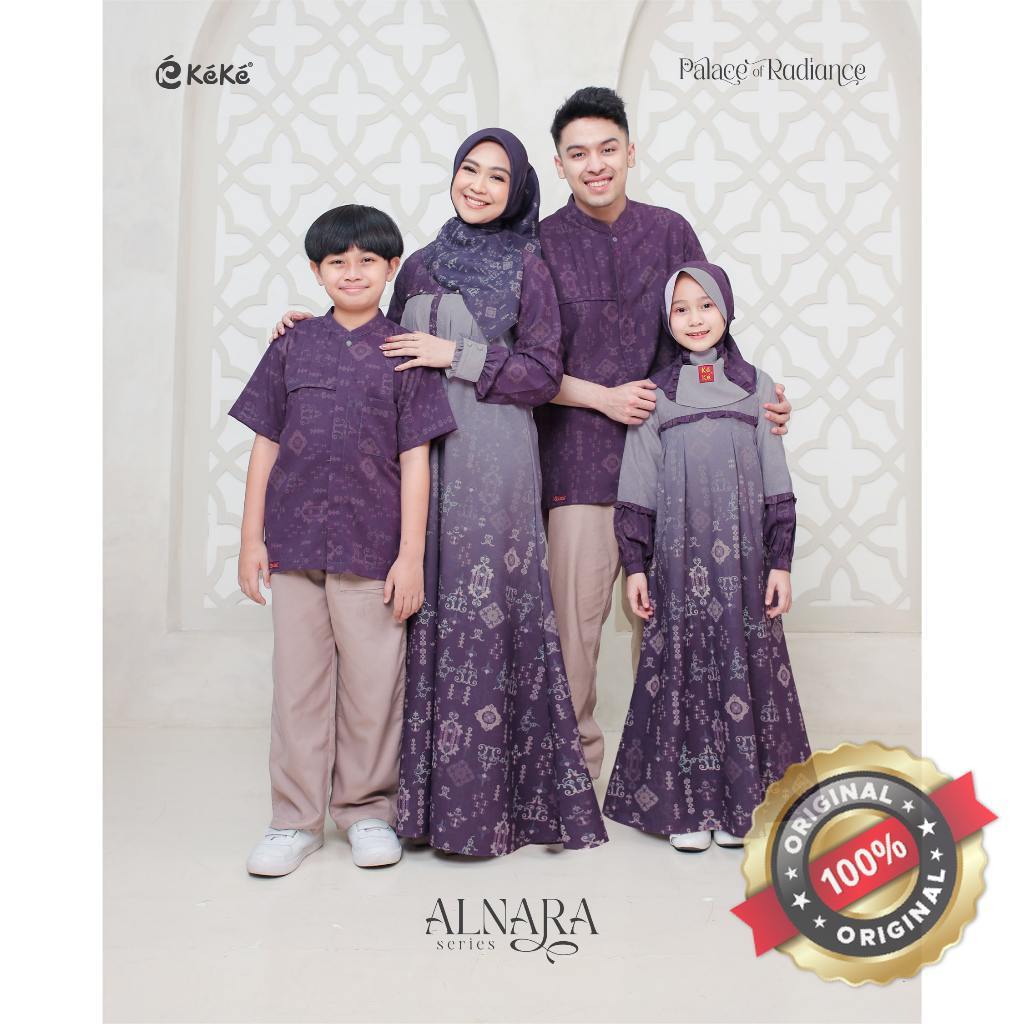 KEKE - Baju Lebaran Sarimbit Keluarga 2026 ALNARA Vintage VIOLET Gamis Dress Koko Famset Model Tebar