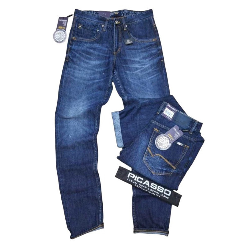 TERLARIS [ PICASSO DENIM ] Celana Jeans Pria Panjang Picasso Original tidak karet/Gratis Tote bag Aw
