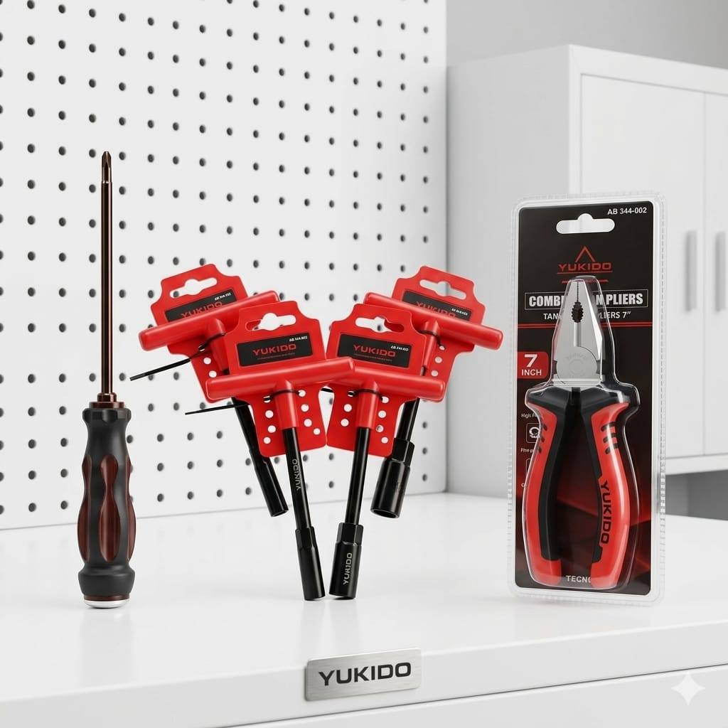 YUKIDO Paket Hemat  6 pcs Kunci T Pendek + obeng ketok + kunci l set + tang kombinasi