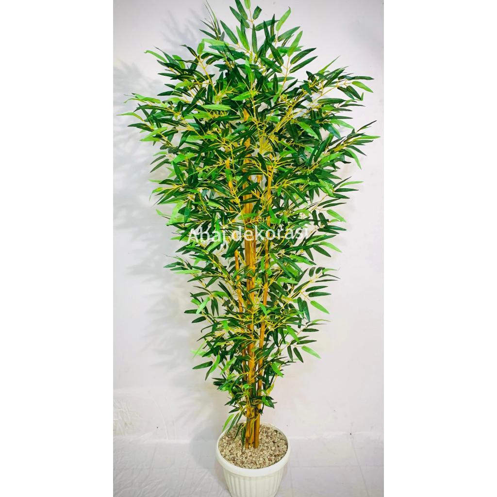 Pohon bambu artificial tinggi 170cm plastik hiasan rumah jumbo batang kuning asli hoki dekorasi
