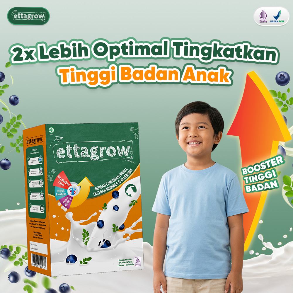 Susu Ettagrow Ampuh Menambah Tinggi Badan Anak Usia 3-12 Tahun 100% Susu Kambing dan Blueberry Ori