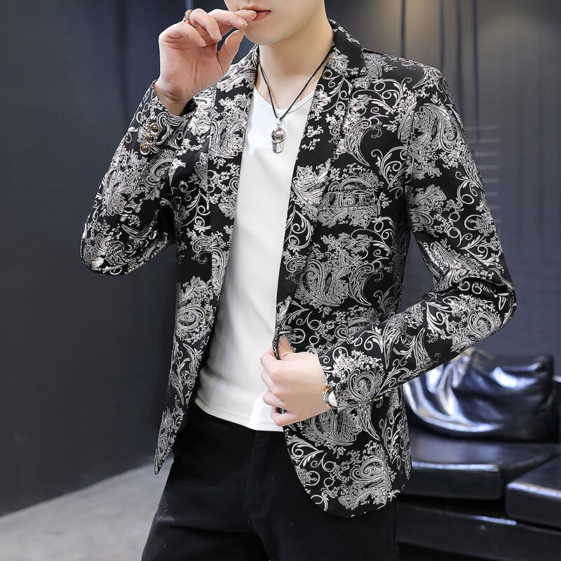Blazer pria bermotif berkualitas tinggi Jas blazer slim-fit model single suit