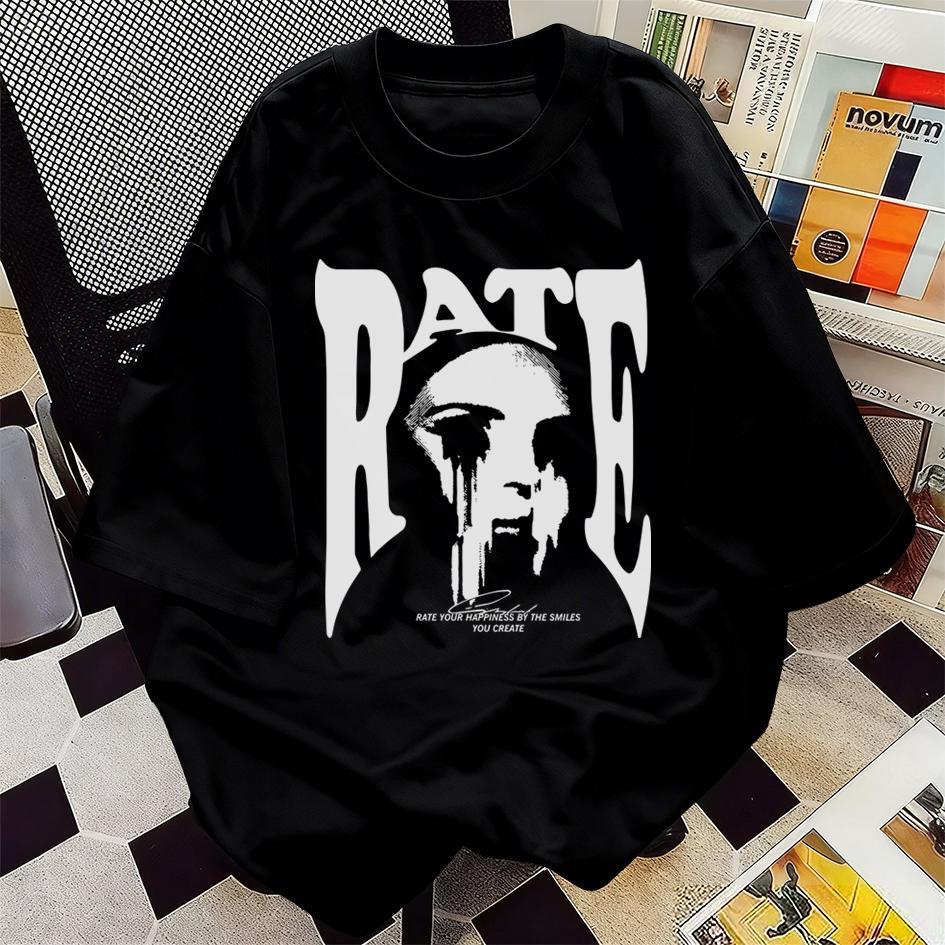 Kaos Oblong Unisex "RATE" Cry Face Hitam Putih Gambar Wajah Penuh Rasa Dengan Sentuhan Ilustrasi Est
