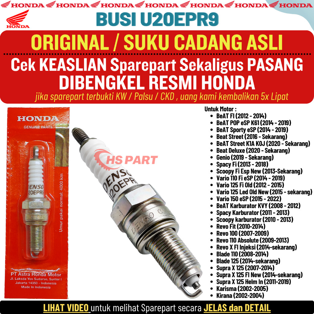 Busi Supra X 125 Karbu Fi Injeksi Karisma Kirana Original AHM Honda 100%