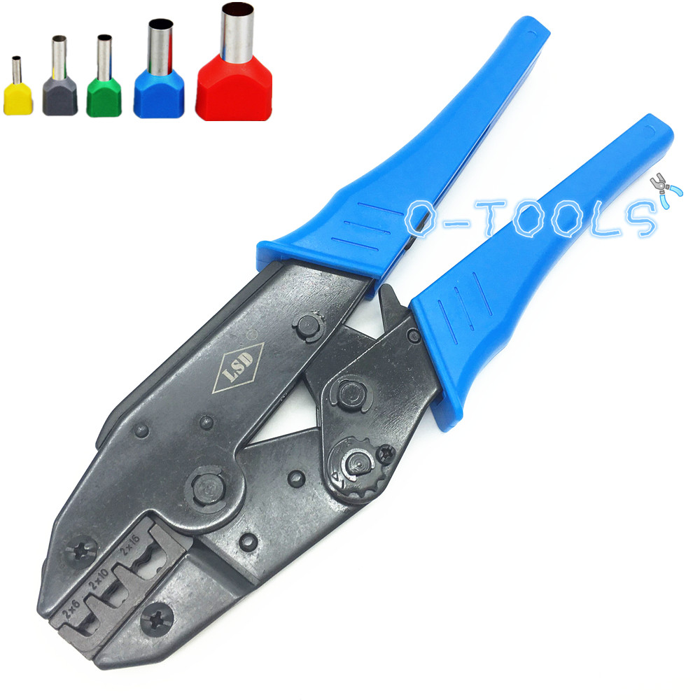 Double ferrules crimping plier hand ratchet crimping tool for twin cord end sleeves 2*6-16mm2 LS-2*6