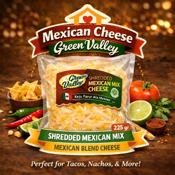 PROMO 1 Kg Shredded Mexican Mix Cheese Green Valley - Keju Cheddar Moza 1 Kg - 225 Gr