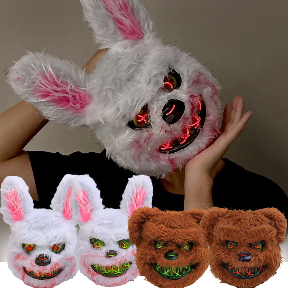 Halloween Plush Luminous Mask Terror Rabbit Bear LED Luminous Mask Plush Rabbit Halloween Party Cosp