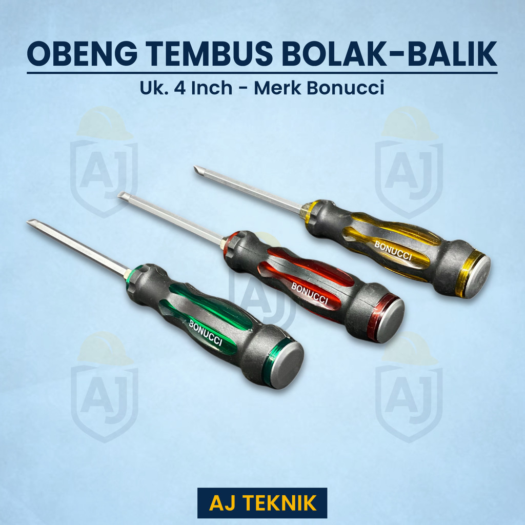 Obeng BB Tembus Bonucci gagang karet - Obeng Bolak Balik min / plus 5”