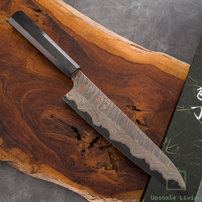 Pisau Dapur Jepang Hatsukokoro Irodori Aogami 2 steel Rainbow Damascus Kurozome Gyuto 240mm