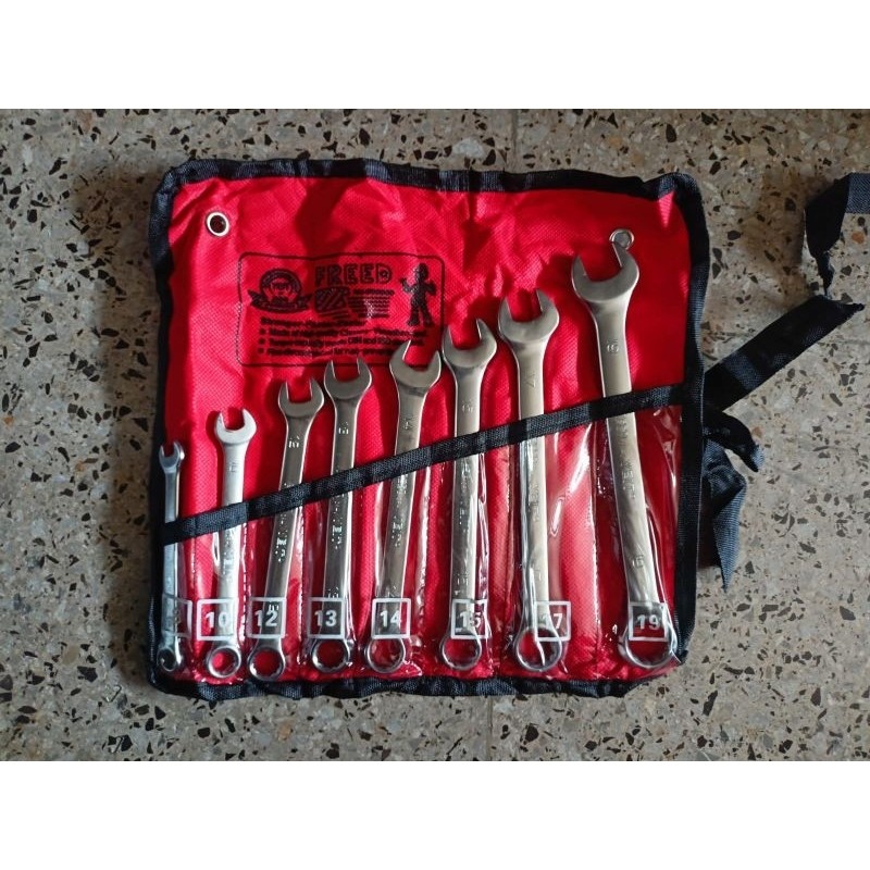 kunci ring pas set freed 8 pcs chrome vanadium steel ukuran 8 10 12 13 14 15 17 19 harga tertera per