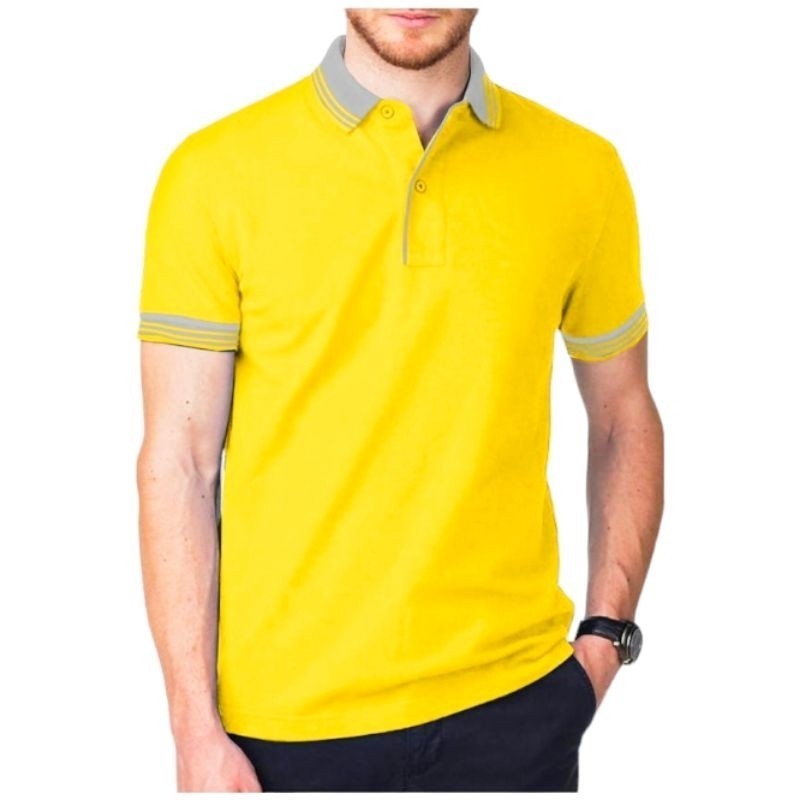 KAOS POLO SHIRT LENGAN PENDEK KERAH KOMBINASI BAJU PRIA WANITA POLOS WARNA HITAM PUTIH COKLAT KUNING