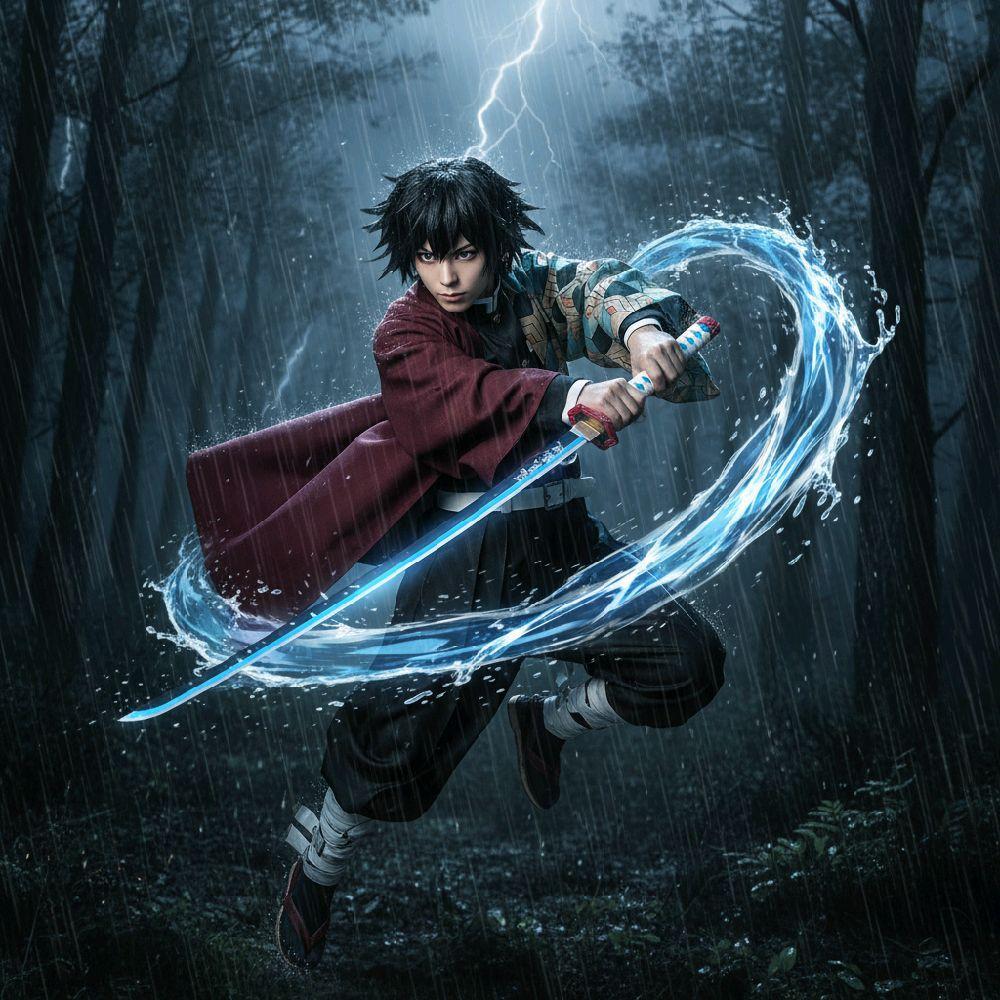mainan pedang kayu anime kimetsu no yaiba milik tomioka giyu cosplay wooden sword