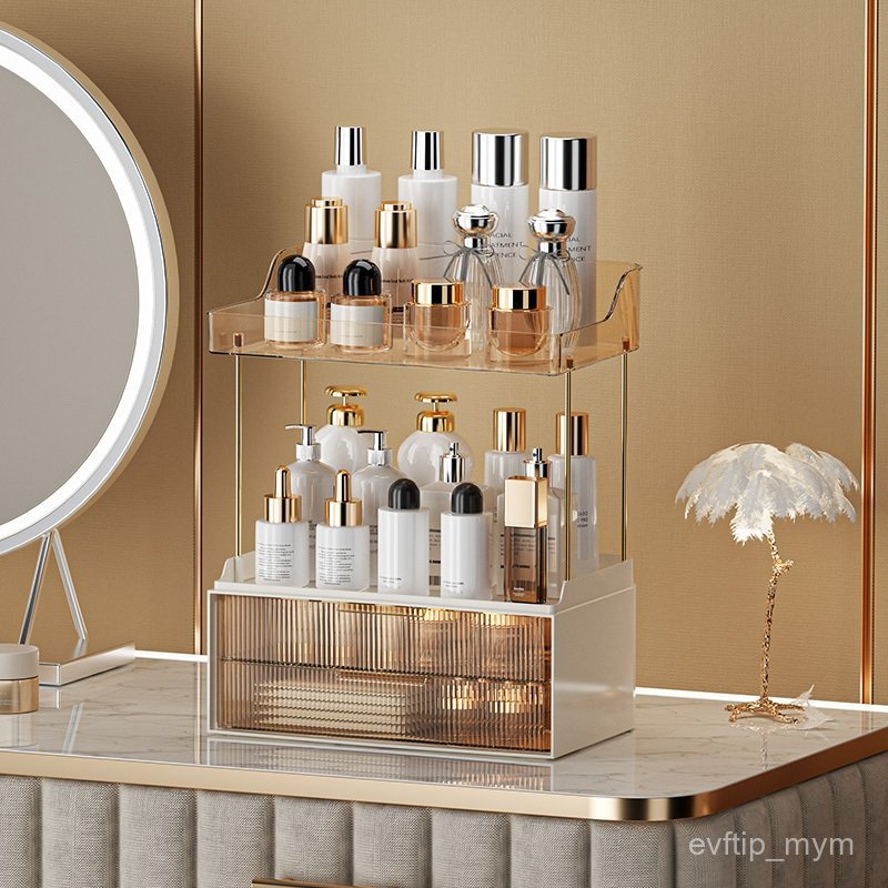 Rak Rias Lapis Ganda Rak Makeup Gold Rak Kosmetik Tingkat Mewah Rak Aqua Gelas Estetik Rak Make Up K