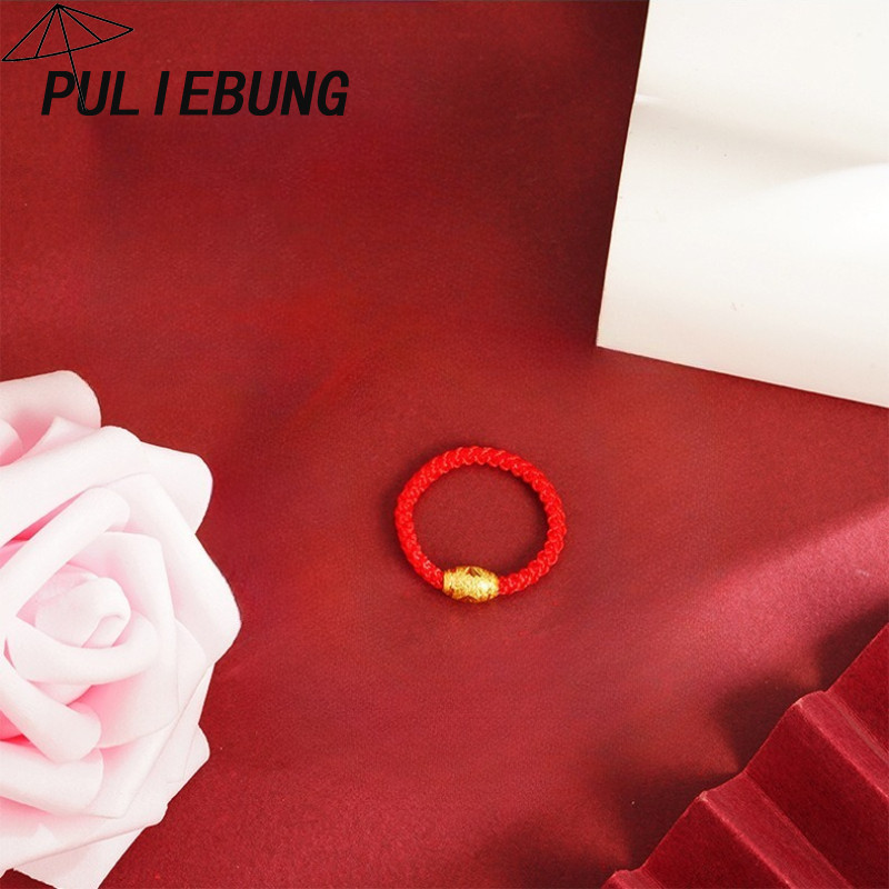Cincin Tali Merah dengan Manik Emas Bunga Mobil yang Modis dan Unik