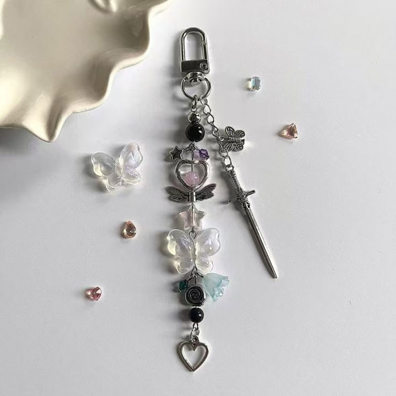 h1key rose blossom pired beaded keychain