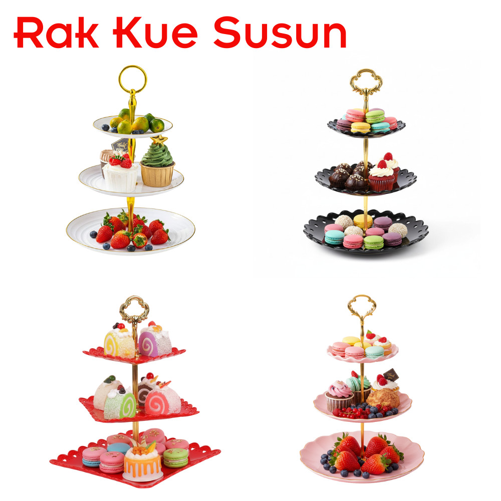 Rak Kue Susun 3 Tingkat Detachable Plate Cake Stand Display Perlengkapan Hidangan Pesta Pernikahan