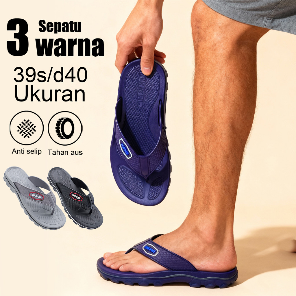 Inkayni Sandal Pria Slop Full Karet Jepit Sandal Karet Pria Empuk Tebal Sandal Jepit Pria Anti Slip 