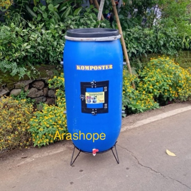 Tong komposter 150 liter + Rak kaki/drum plastik /tong organik/pengurai sampah/poc/pengolahan sampah