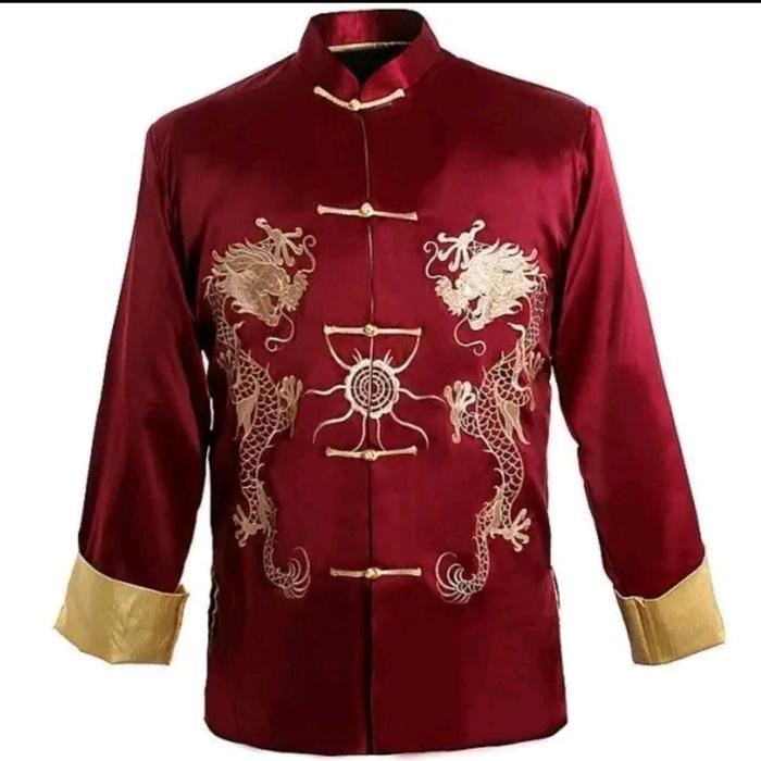 CNY SALE Atasan Cheongsam Pria Tang Suit Furing Bordir - S