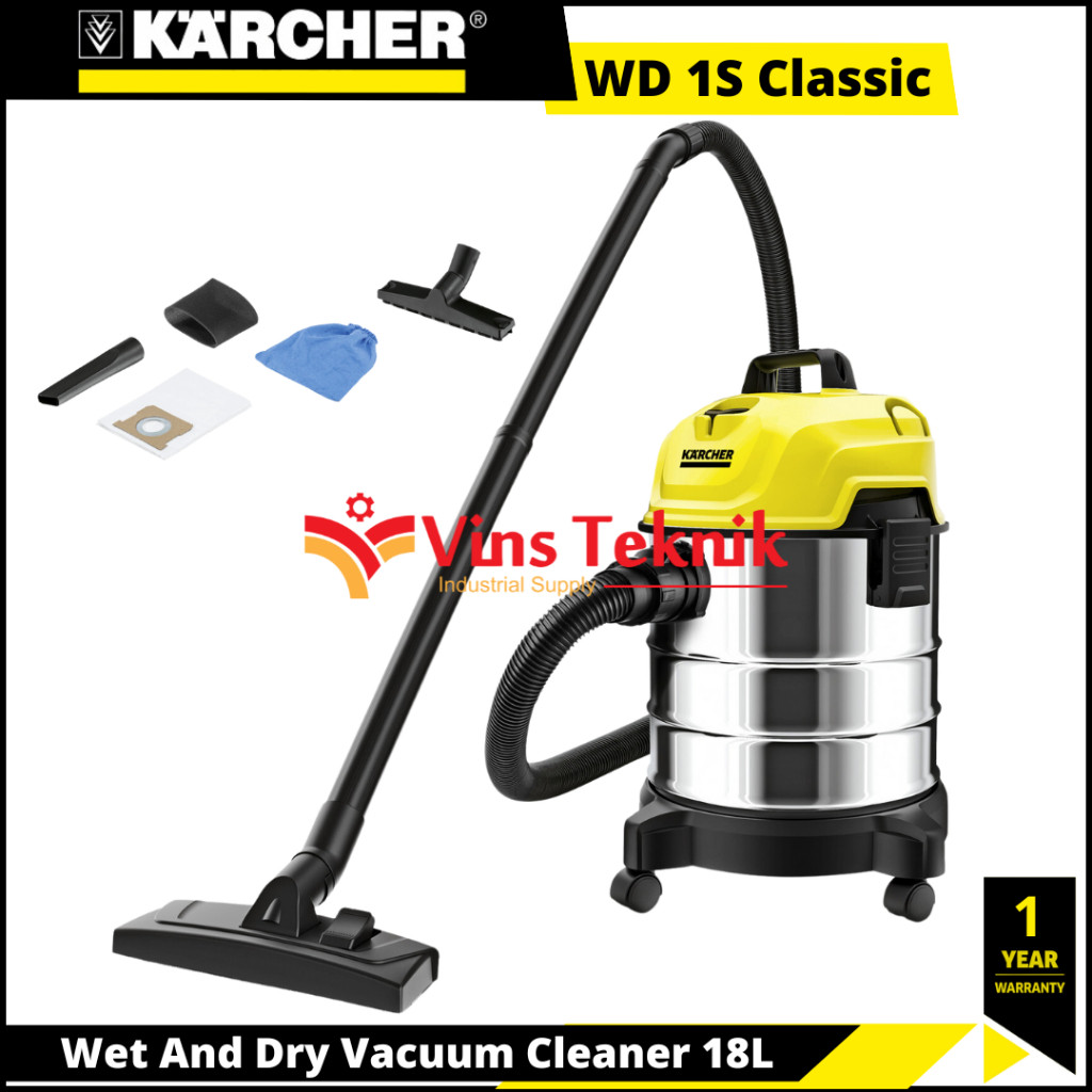 KARCHER WD 1 S Classic *KAP Mesin Penghisap Debu Vacum Vacuum Cleaner Wet & Dry 18L WD1S Stainless S