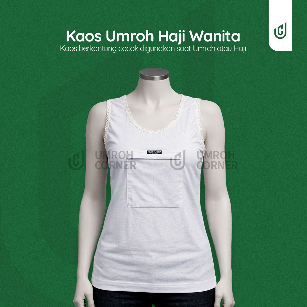 Kaos Dalam Wanita Umroh Haji - Baju Singlet Wanita Putih Kantong Resleting Depan