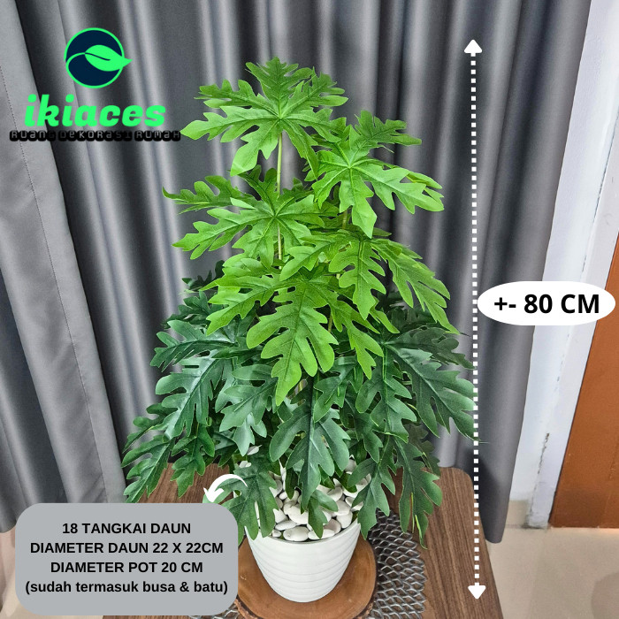 READY DAUN PEPAYA ARTIFISIAL JUMBO DAUN PEPAYA PLASTIK DEKORASI TANAMAN HIAS POJOKAN RUMAH TINGGI BU