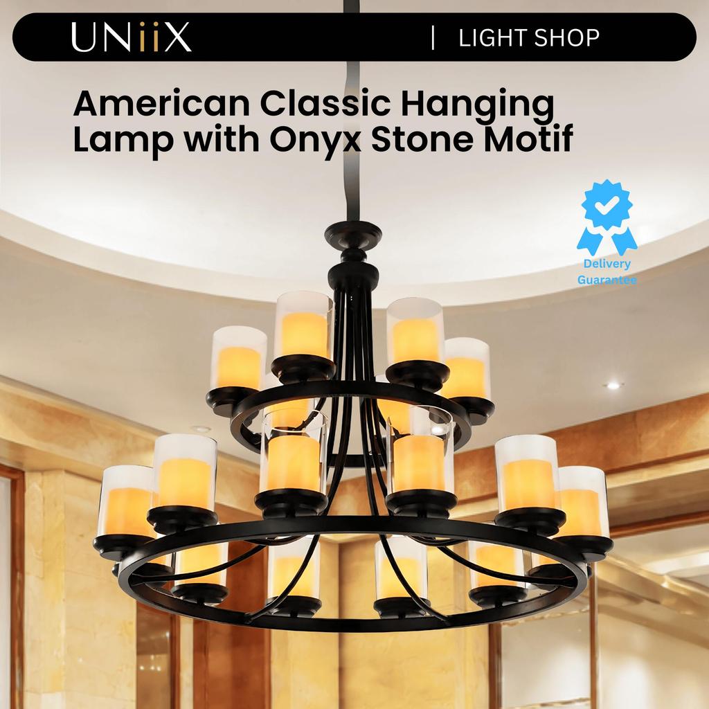 UNiiX - LG6258 | Lampu Hias Gantung Ruang Tamu Model Amerikan Klasik dengan Motif Batu Onyx Lampu Ga