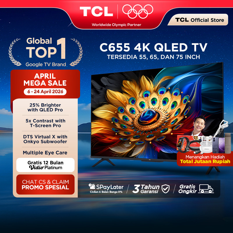 [CUCI GUDANG] TCL 4K QLED Pro Google TV 55 inch C655 - T-Screen Pro - ONKYO Subwoofer & Dolby Vision
