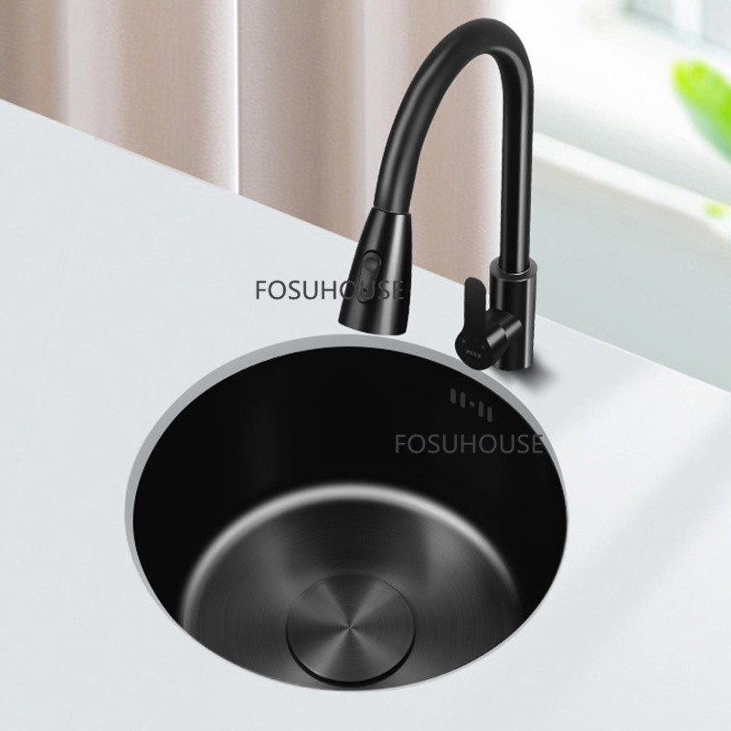 304 Stainless Steel round Sink Kitchen Fixture Modern Black Sink faucets Gourmet kitchen Sink access