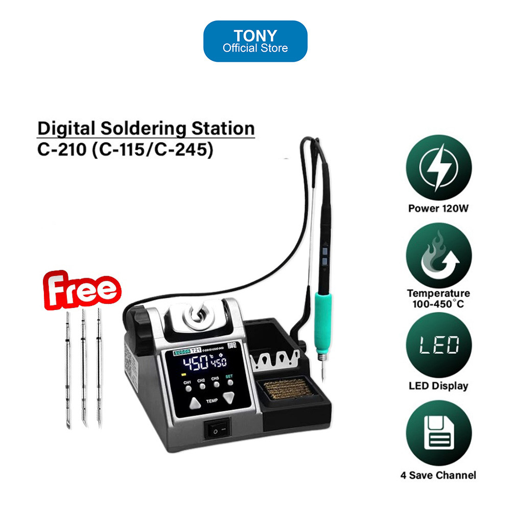 Solder Station SUGON T21 - 120W Digital Precision Soldering Iron 4 Channel - SUGON T21