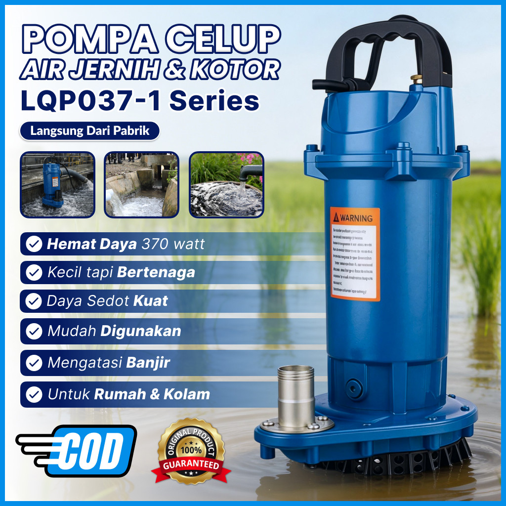 PAWAPOM Pompa Celup Mini 370W 1 Inch – Pompa Air Kotor untuk Kolam Ikan, Taman & Banjir Kecil Hemat 
