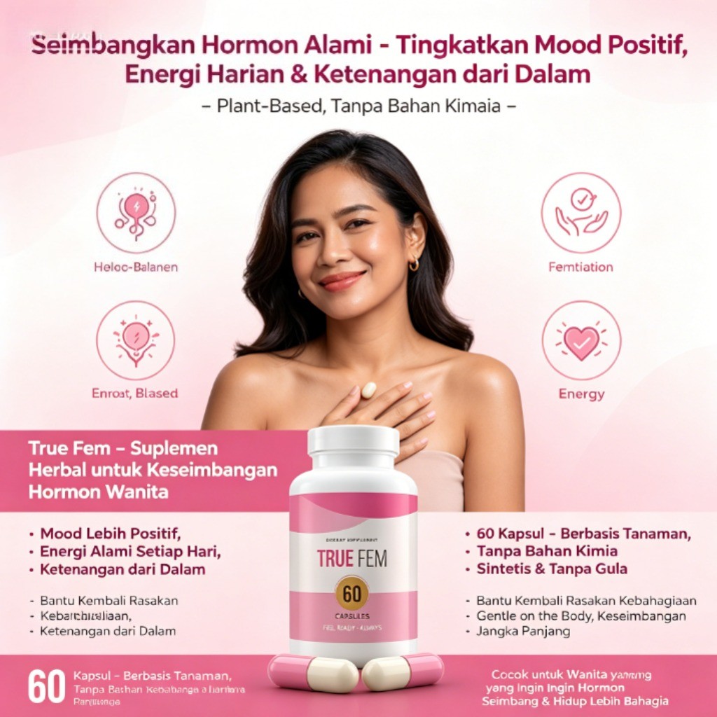 True Fem Seimbangkan Hormon Wanita Damiana Fenugreek Black Cohosh Plant Based 60 Kapsul LY41555