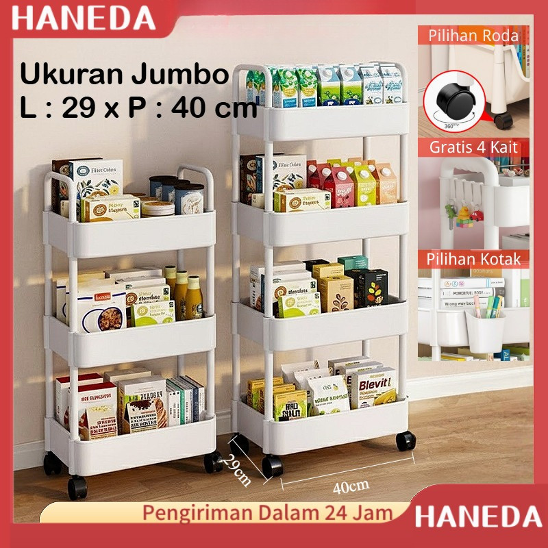 HANEDA BESAR Rak Plastik Rak Susun Serbaguna Rak sepatu Rak buku Rak dapur Rak Toilet Roda