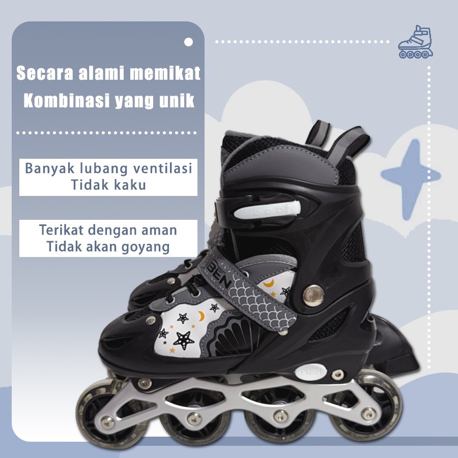 Sepatu Roda Anak 3-11 Tahun 3 Mode Bisa Diatur, Tiga Roda, Unisex Ukuran Bisa Disetel Cocok Untuk Se