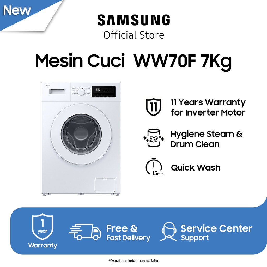 Samsung Mesin Cuci Front Load 7Kg | Hygiene Steam | Drum Clean | WW70FG3M05TWSE