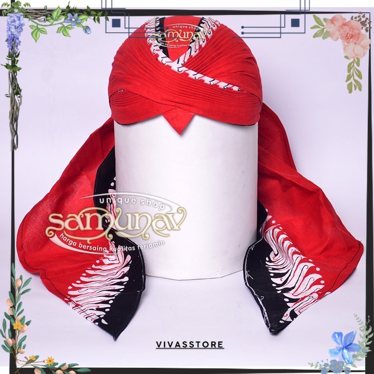 Viral Blangkon Hitam merah lipat sliwir motif jawa timuran