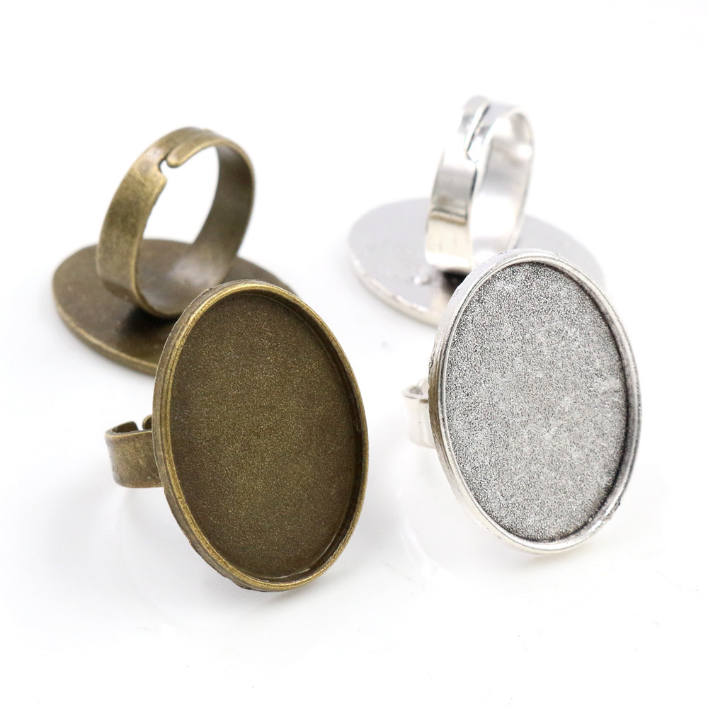 18x25mm 5pcs Antique Bronze and Antique Silver Plated Brass Oval Adjustable Ring Settings Blank/Base