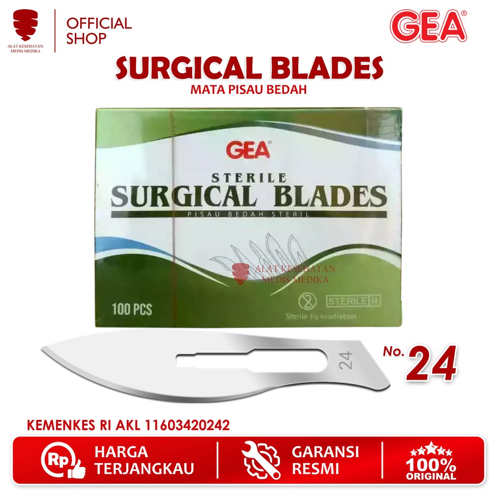 Surgical Blades No 24 Mata Pisau Bedah Operasi Knife Bisturi GEA 100pc Medis