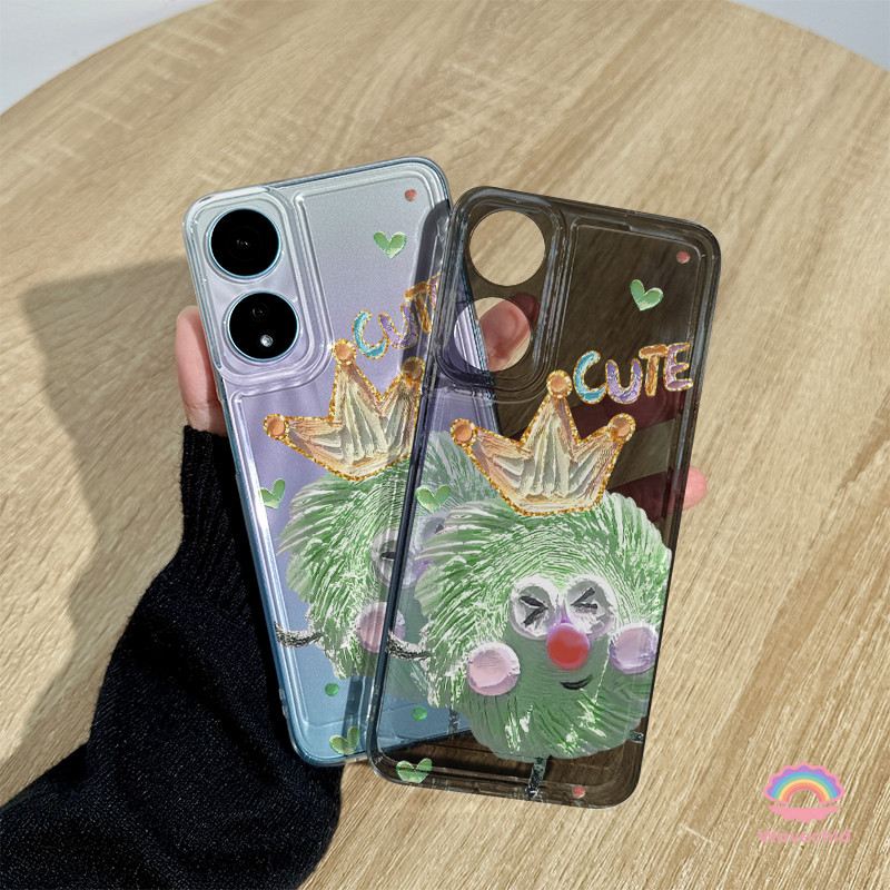 Casing Oppo Bola rambut hijau transparan Transparan Soft Case Fashion Cocok untuk OPPO A16 A16S A54S