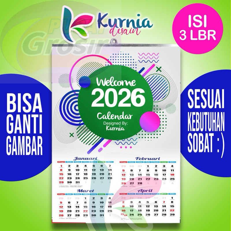 KALENDER 2026 ISI 3 LBR/KALENDER DINDING/KALENDER CUSTOM/KALENDER MURAH