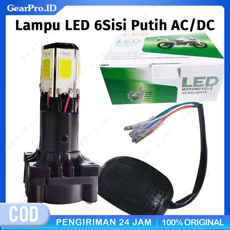 Lampu Depan LED Motor Universal Lampu LED Motor 6 Sisi M02E Terang Putih AC DC Plus Kipas Pendingin 