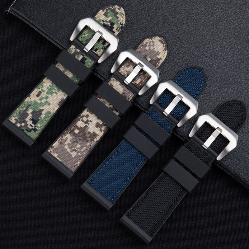 24mm 26mm Camo Nylon Watband For Panerai Strap For Submersible ﻿Luminor Green Blue Gray Fabric Canva