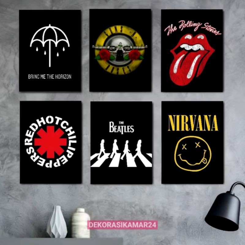Poster dinding band logo hitam Hiasan dinding kamar cowok aesthetic Wall decor - Pajangan