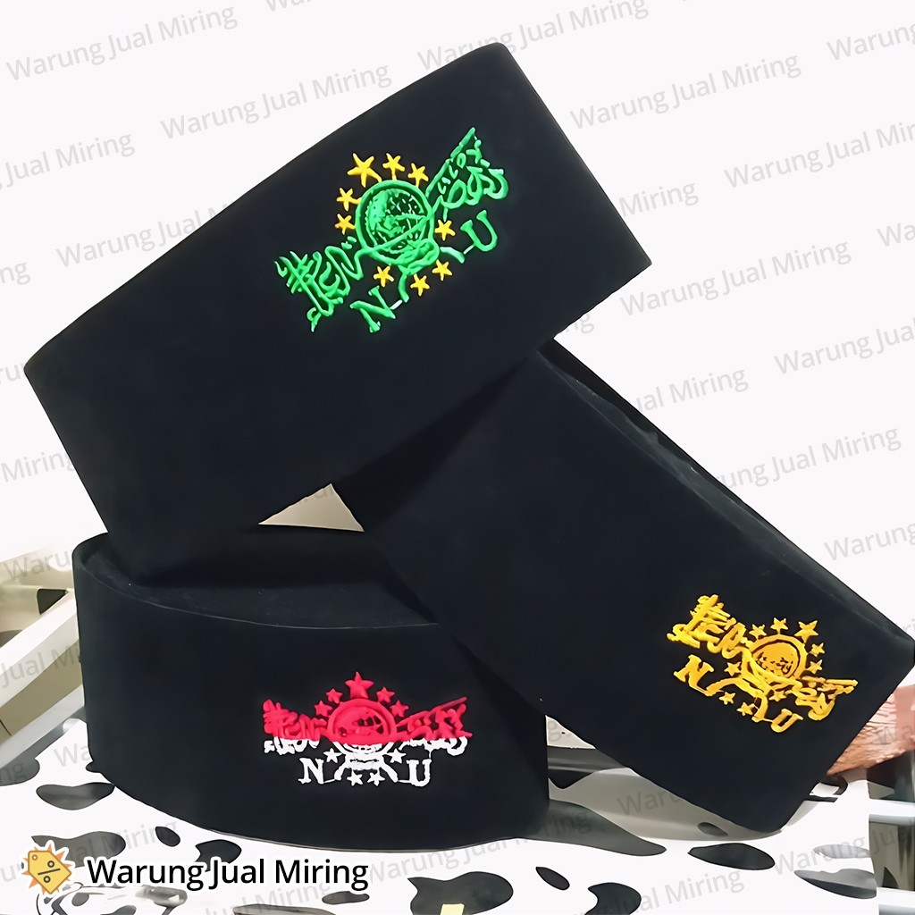 Peci Bordir NU Hijau Emas Merah Putih Logo Nahdlatul Ulama Hitam Standar Formal Nasional Sekolah SD 
