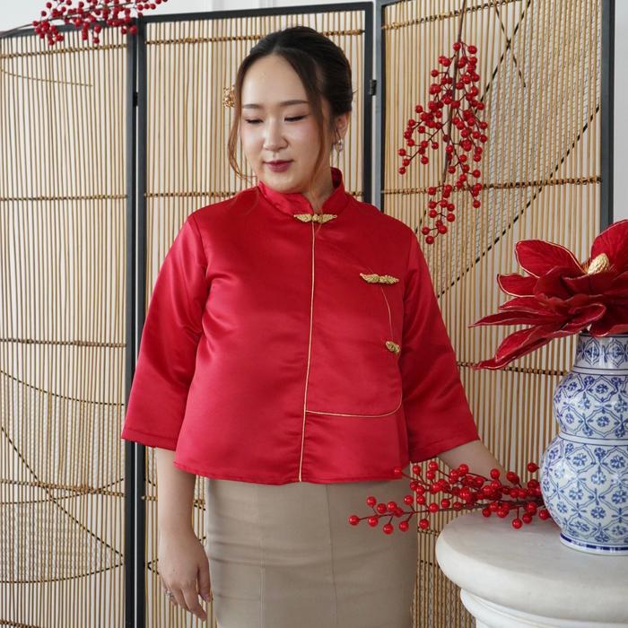 (Victoria Wear House) Kayla Qibao Top Baju Atasan Kerah Cheongsam Qibao Bahan Satin Pakaian Wanita -