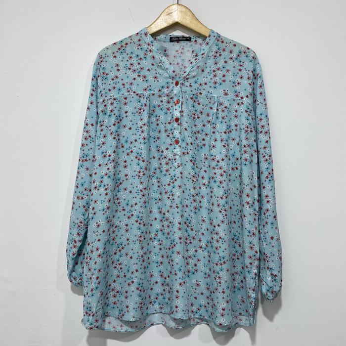 blouse atasan pakaian kemeja motif bunga-bunga bigsize baju wanita cewek perempuan katun rayon jumbo