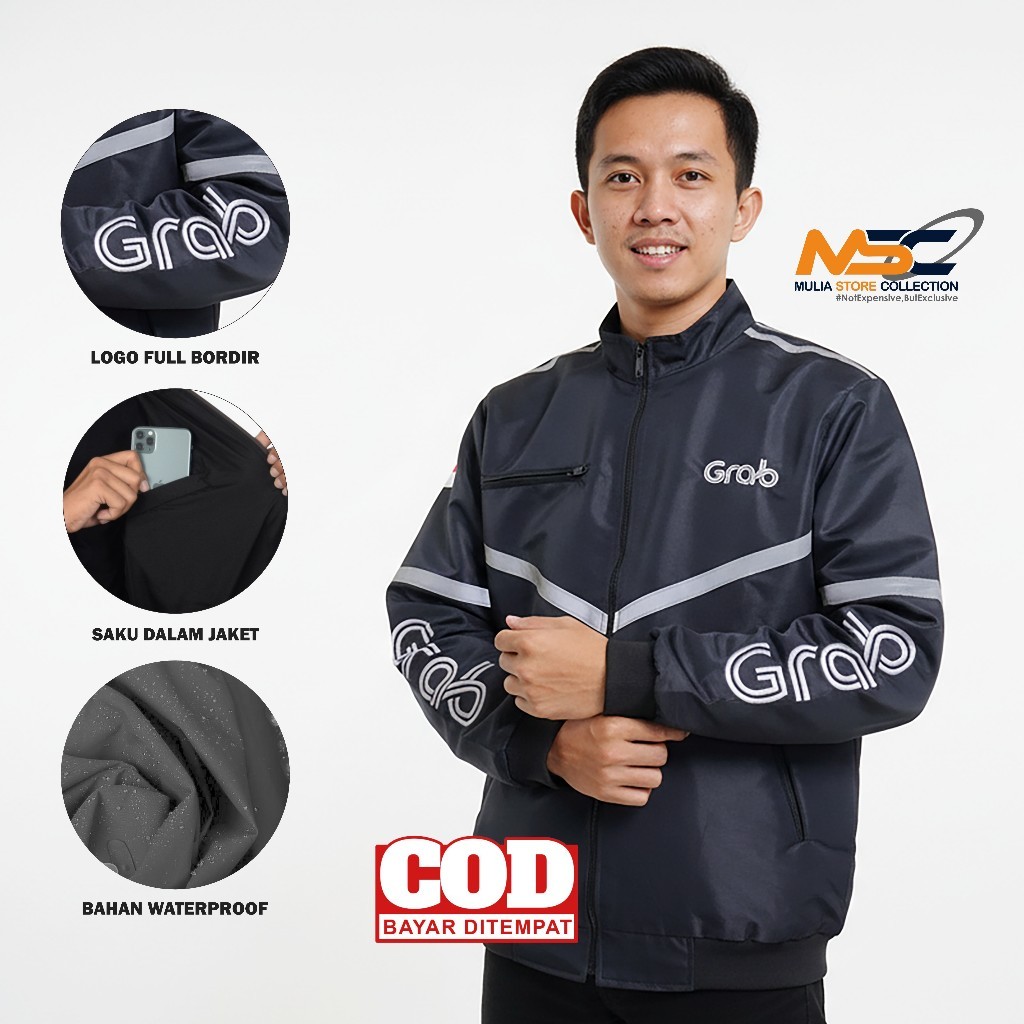 (Okto66 shop) Jaket Bomber Driver Ojol GRB Hitam Waterproof Bahan Tebal Nyaman Digunakan