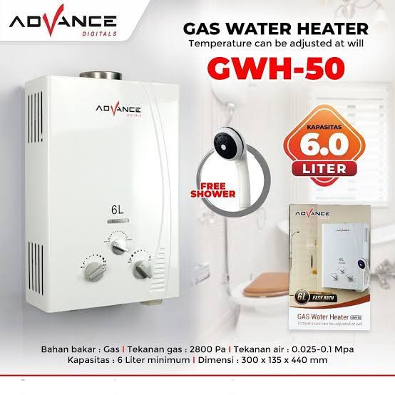 ADVANCE WATER HEATER GAS / PEMANAS AIR UNTUK MANDI GWH Series 50 / 60 / 70 – Water Heater Berkualita