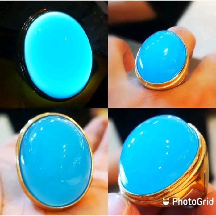 Cincin Batu Akik Asli Indonesia Blue Bacan Palamea Jumbo Kristal Ring Titanium - Blue, 6
