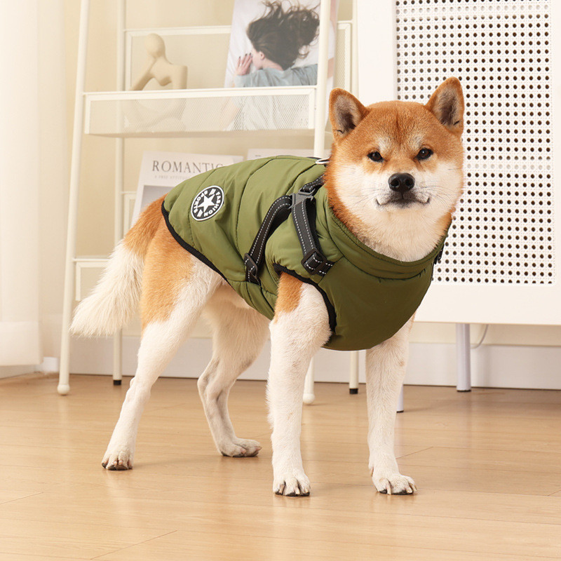 Pet Dog Coat with Harness Winter Warm Cat Waterproof Coat Zipper Dog Jacket with Reflective Harness 